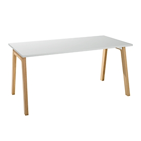 Bureautafel Start Off Wood, rechthoekig, poot A, B 1600 x D 800 x H 735 mm, lichtgrijs/hout look 