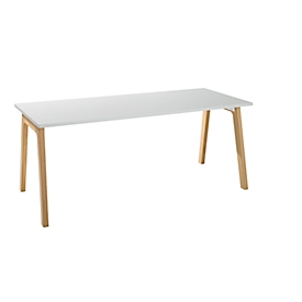 Bureautafel Start Off Wood, rechthoekig, poot A, B 1800 x D 800 x H 735 mm, lichtgrijs/hout look 
