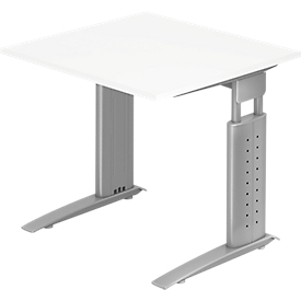 Bureautafel TARVIS, C-poot, rechthoek, B 800 mm, onderstel zilver, in hoogte verstelbaar, wit