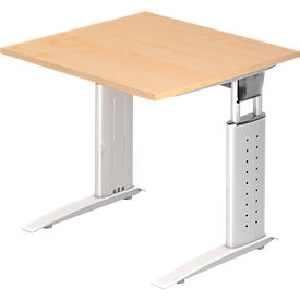 Bureautafel TARVIS, C-poot, vierkant, B 800 mm, onderstel wit, in hoogte verstelbaar, esdoorn