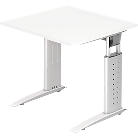 Bureautafel TARVIS, C-poot, vierkant, B 800 mm, onderstel wit, in hoogte verstelbaar, wit