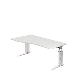 Bureautafel TARVIS, vrije vorm, B 1800 x D 800/1000 x H 680-820 mm, onderstel wit, lichtgrijs