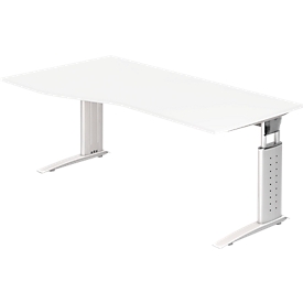 Bureautafel TARVIS, vrije vorm, B 1800 x D 800/1000 x H 680-820 mm, onderstel wit, wit
