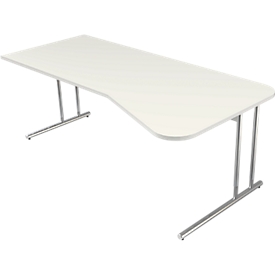 Bureautafel Toledo, in hoogte verstelbaar, vrije vorm, aanbouw rechts/links, C-poot, B 1950 x D 800/1000 mm, wit