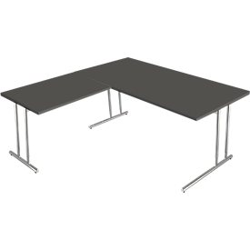 Bureautafel Toledo, met aanbouwtafel, in hoogte verstelbaar, C-poot, B 1600 x D 800 mm, antraciet