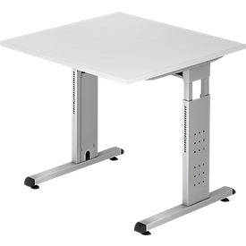 Bureautafel ULM, C-poot, rechthoek, B 800 x D 800 x H 650-850 mm, lichtgrijs