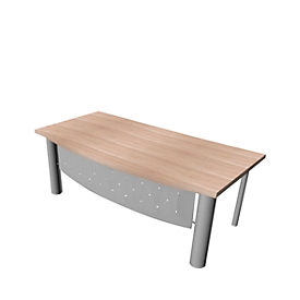 Bureautafel X-TIME-WORK, 4-poot, boog, B 2000 x D 900 x H 740 mm, iep/aluminium