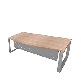 Bureautafel X-TIME-WORK, slede onderstel, met ronde boog, B 2000 x D 900 x H 740 mm, iep/aluminium