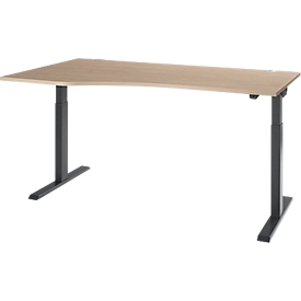 Buro ERGO-T 2.0 - elektrisch in hoogte verstelbaar - vrije vorm aanbouw links - B 1800 x H 715-1205 mm - T-voet antraciet - eiken decor - ons merk Schäfer Shop Select