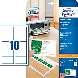 Business cards Quick&amp;Clean technology, 200 g, white, 250 labels