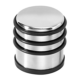 Butoir de porte, rond, antidérapant, dessous caoutchouté, Ø 65 x H 70 mm, fer chromé, chromé
