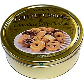 Butter chocolate cookies, butter biscuits according to a Danish recipe, in a resealable metal tin, 500 g
