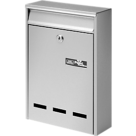Buzón de bolsillo, chapa de acero, inserto para formato B5, con placa de identificación y cerradura de cilindro, plata