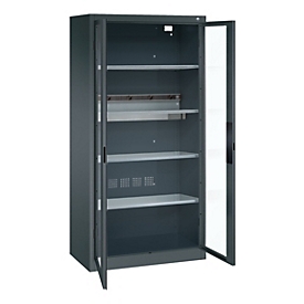 C+P Akkuladeschrank Acurado, abschließbar, mit Inneneinrichtung, B 930 x T 500 x H 1950 mm, Stahl, anthrazitgrau RAL 7016/anthrazitgrau RAL 7016