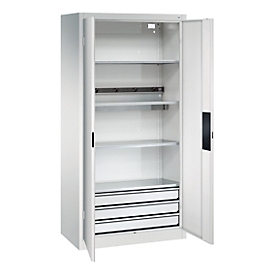 C+P Akkuladeschrank Acurado, abschließbar, mit Inneneinrichtung, B 930 x T 500 x H 1950 mm, Stahl, lichtgrau RAL 7035/lichtgrau RAL 7035