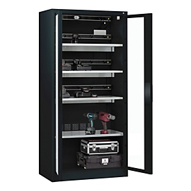 C+P Akkuladeschrank Acurado, abschließbar, mit Lüftung + Inneneinrichtung, B 930 x T 500 x H 1950 mm, Stahl, anthrazitgrau RAL 7016/anthrazitgrau RAL 7016
