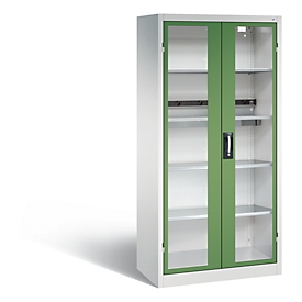 C+P Basic batterijlaadkast met kijkvenster van acrylglas, H 1950 x B 930 x D 500 mm, lichtgrijs/resedagroen