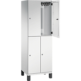 C+P Doppelstöckiger Spind Cambio, 2 Abteile, 4 Fächer, auf Füßen, B 600 x T 525 x H 1980 mm, lichtgrau