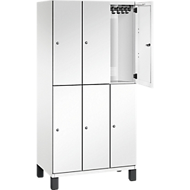 C+P Doppelstöckiger Spind Cambio, 3 Abteile, 6 Fächer, auf Füßen, B 900 x T 525 x H 1980 mm, verkehrsweiß