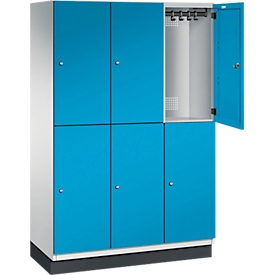 C+P Double-tier locker Cambio, 3 vakken, 6 vakken, met plint, B 1200 x D 525 x H 1980 mm, lichtgrijs/lichtblauw