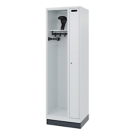 C+P Evolo fire department locker, KOMBI model, 2 compartments, H 1950 x W 600 x D 500 mm, plinth, light gray RAL 7035