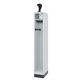 C+P Evolo fire department locker, PRAKTUS model, 1 compartment, H 1950 x W 300 x D 500 mm, plinth, light gray RAL 7035