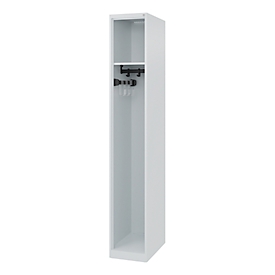 C+P Fire brigade locker Evolo, model EXPERT, 1 compartment, W 300 x D 500 x H 1850 mm, floor glides, light grey RAL 7035