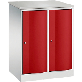 C+P Garderobekast Resisto, 2 vakken, 2 legplanken, B 772 x D 540 x H 1077 mm, lichtgrijs/ruwe rood