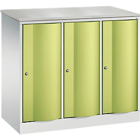 C+P Garderobekast Resisto, 3 vakken, 3 legborden, B 1148 x D 540 x H 1077 mm, lichtgrijs/kleedgroen