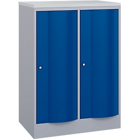 C+P Garderobenschrank Resisto, 2 Abteile, 2 Fächer, B 772 x T 540 x H 1077 mm, Weißalu/Enzianblau