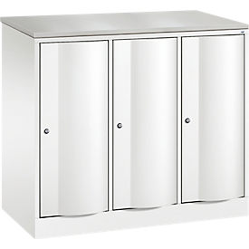 C+P Garderobenschrank Resisto, 3 Abteile, 3 Fächer, B 1148 x T 540 x H 1077 mm, Verkehrsweiß