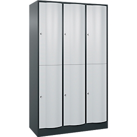 C+P Garderobenspind Resisto, 3 Abteile, 6 Fächer, B 1148 x T 540 x H 1950 mm, Anthrazitgrau/Lichtgrau