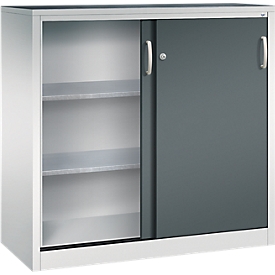 C + P gereedschapskast met schuifdeuren Acurado, B 1200 x D 500 x H 1200 mm, draagvermogen per legplank 110 kg, staal, lichtgrijs/antracietgrijs