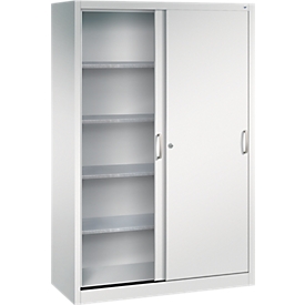 C + P gereedschapskast met schuifdeuren Acurado, B 1200 x D 500 x H 1950 mm, draagvermogen per legplank 70 kg, staal, lichtgrijs