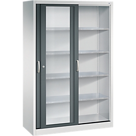 C + P gereedschapskast met schuifdeuren Acurado, met kijkvenster, B 1200 x D 500 x H 1950 mm, lichtgrijs/antracietgrijs