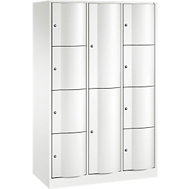 C+P Kombi-Schließfachschrank Resisto, 3 Abteile, 10 Fächer, B 1148 x T 540 x H 1950 mm, Verkehrsweiß