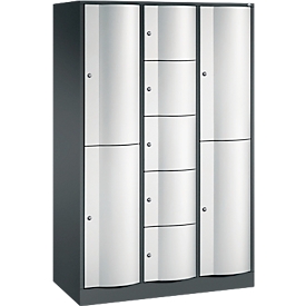 C+P Kombi-Schließfachschrank Resisto, 3 Abteile, 9 Fächer, B 1148 x T 540 x H 1950 mm, Anthrazitgrau/Lichtgrau