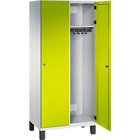 C+P locker Cambio, 2 vakken, op poten, B 800 x D 525 x H 1980 mm, lichtgrijs/kleedgroen