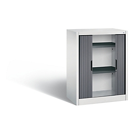 C + P Rollladenschrank Omnispace, 2 OH, abschliessbar, B 800 x T 420 x H 1030 mm, Stahl/Kunststoff, lichtgrau/schwarzgrau