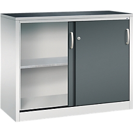 C + P Schiebetüren-Werkzeugschrank Acurado, B 1200 x T 500 x H 1000 mm, je Fachboden 110 kg, Stahl, lichtgrau/anthrazitgrau