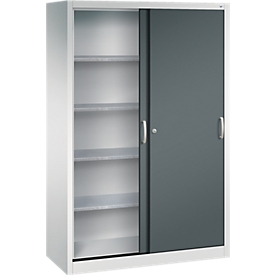 C + P Schiebetüren-Werkzeugschrank Acurado, B 1200 x T 500 x H 1950 mm, je Fachboden 110 kg, Stahl, lichtgrau/anthrazitgrau