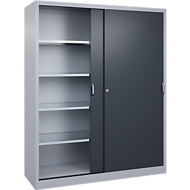 C + P Schiebetüren-Werkzeugschrank Acurado, B 1600 x T 500 x H 1950 mm, je Fachboden 110 kg, Stahl, weißaluminium/anthrazitgrau