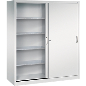 C + P Schiebetüren-Werkzeugschrank Acurado, B 1600 x T 600 x H 1950 mm, je Fachboden 70 kg, Stahl, lichtgrau
