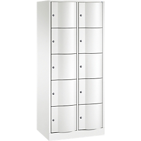 C+P Schließfachschrank Resisto, 2 Abteile, 10 Fächer, B 772 x T 540 x H 1950 mm, Verkehrsweiß