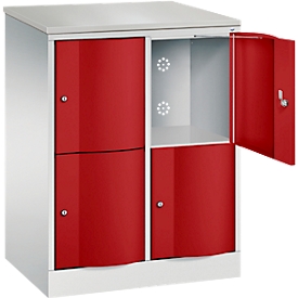 C+P Schliessfachschrank Resisto, 2 Abteile, 4 Fächer, B 772 x T 540 x H 1077 mm, Lichtgrau/Rubinrot