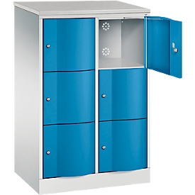 C+P Schliessfachschrank Resisto, 2 Abteile, 6 Fächer, B 772 x T 540 x H 1255 mm, Lichtgrau/Enzianblau