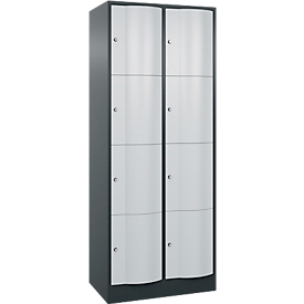 C+P Schliessfachschrank Resisto, 2 Abteile, 8 Fächer, B 772 x T 540 x H 1950 mm, Lichtgrau/Anthrazitgrau