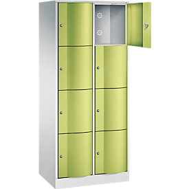 C+P Schließfachschrank Resisto,  2 Abteile,  8 Fächer,  B 772 x T 540 x H 1950 mm, Lichtgrau/Clowngrün
