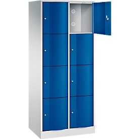 C+P Schließfachschrank Resisto, 2 Abteile, 8 Fächer, B 772 x T 540 x H 1950 mm, Lichtgrau/Clowngrün