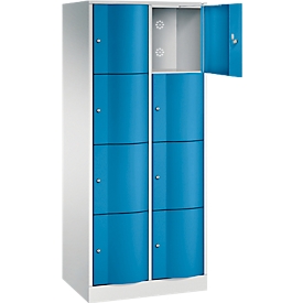 C+P Schliessfachschrank Resisto, 2 Abteile, 8 Fächer, B 772 x T 540 x H 1950 mm, Lichtgrau/Lichtblau